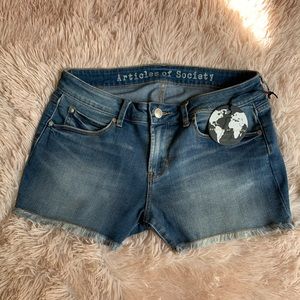 Articles of Society Medium Wash Fringe Hem Shorts